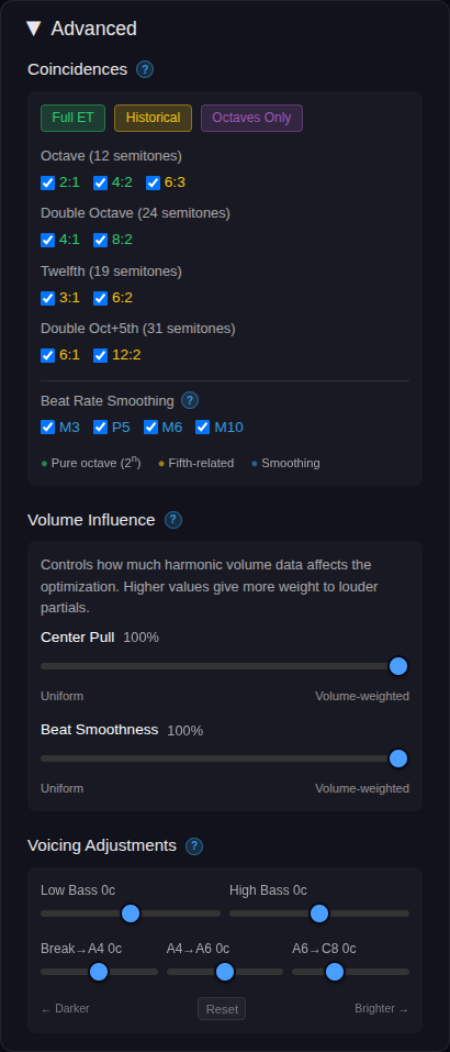 Advanced settings panel