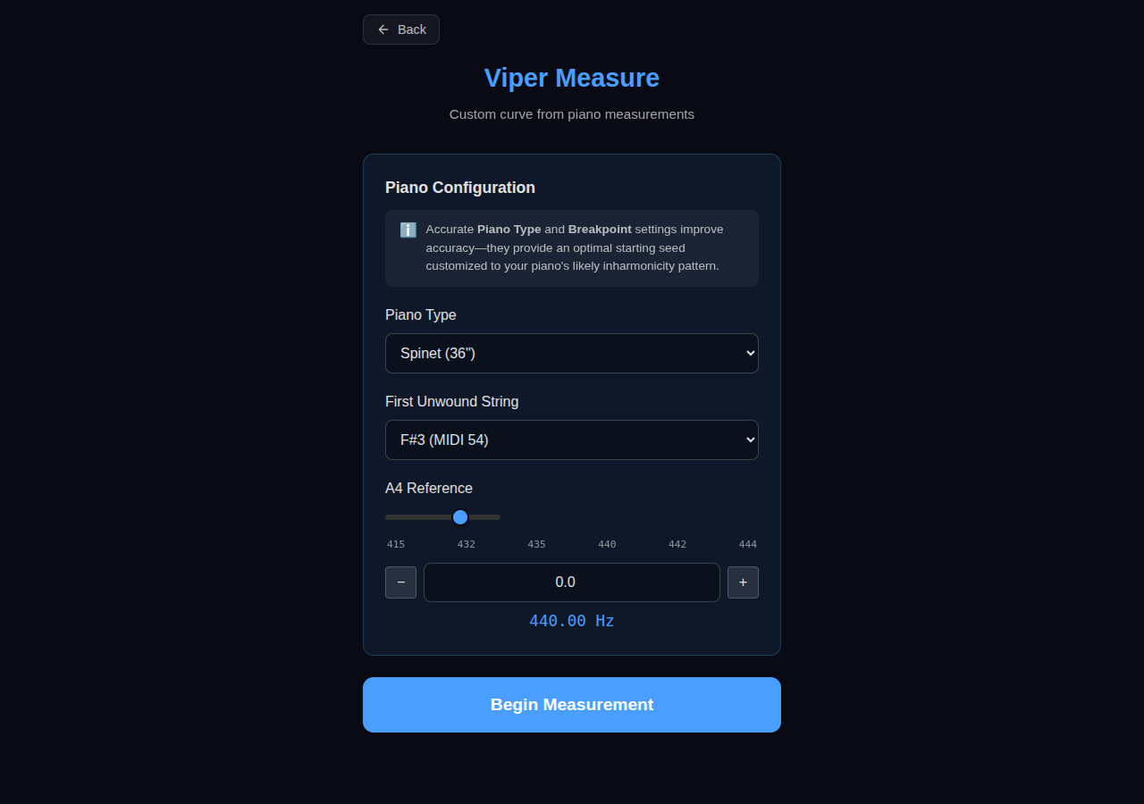 Measure setup screen