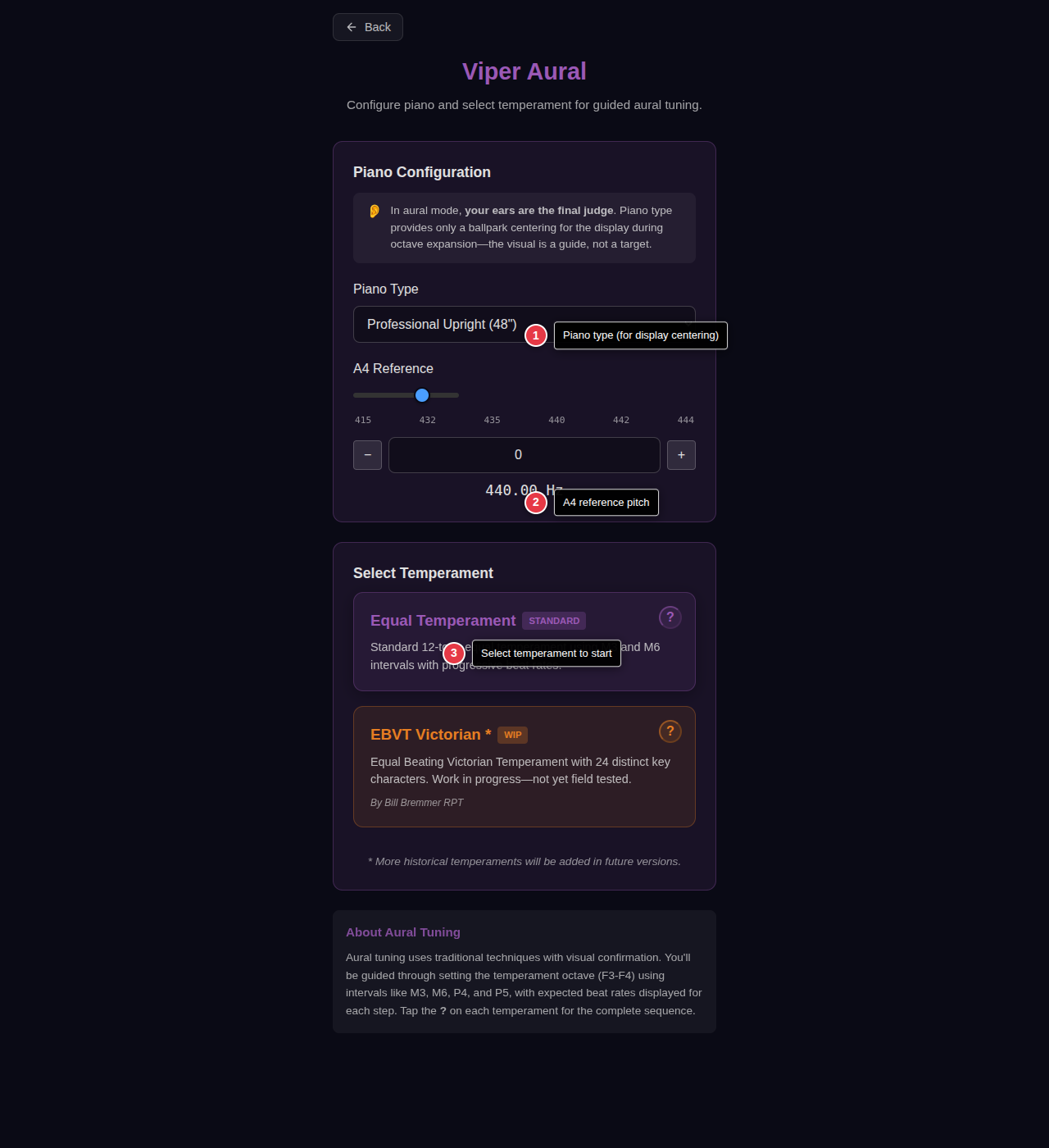 Aural setup controls